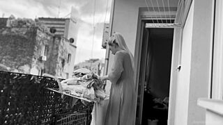 Naked Chubby Woman Hangs Out Laundry On The Balcony For Neighbors Can Watch