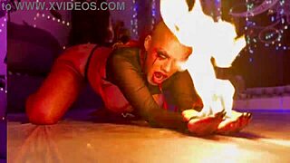 vampire babe in cosplay dances during feeding frenzy