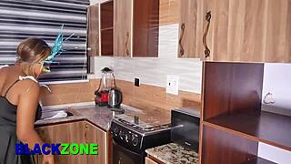 stepmom and stepson sneak a quick kitchen romp