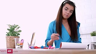 brunette teen 18+ bends over for hard fucking. she gets a deep creampie after riding cowgirl.