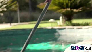 Blonde Wife Cheats With Hot Poolgirl In Lesbian Facesitting And Oral