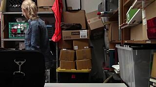 The blonde bitch reluctantly fucks the security guard after getting caught stealing.