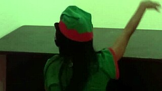 Skinny brunette does an erotic dance for her american boyfriend