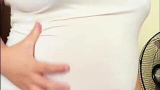 pregnant arab girl with big belly and milky boobs in solo webcam session