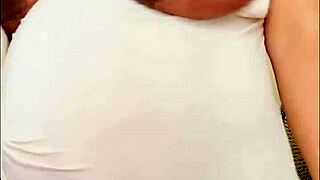 pregnant arab girl with big belly and milky boobs in solo webcam session