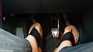 Nylon Feet Tease in Car with Toe Separators