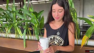 Crazy cumwalk in starbucks involves blowjob in public toilet