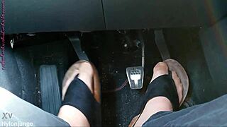 Nylon Feet Tease in Car with Toe Separators