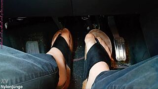 Nylon Feet Tease in Car with Toe Separators
