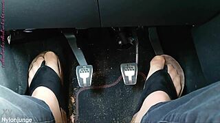 Nylon Feet Tease in Car with Toe Separators