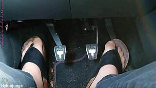 Nylon Feet Tease in Car with Toe Separators