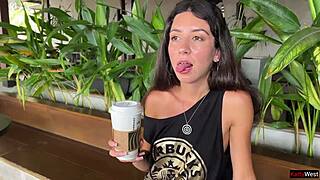 Crazy cumwalk in starbucks involves blowjob in public toilet