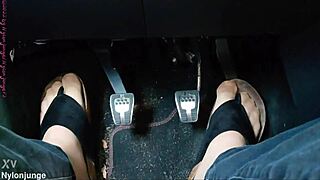 Nylon Feet Tease in Car with Toe Separators
