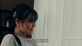 Tiny lesbian straps on a dick to bang a dainty delivery girl's shaved pussy hard.