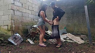 Brunette Gets Deepthroat Action at Outdoor Party in Farm Backyard