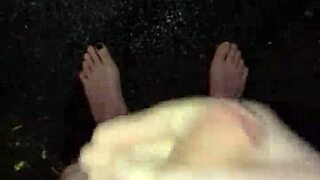 Masturbating my big cock in the pouring rain