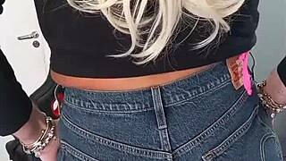 Beautiful Tanned Woman Wearing Sexy Shorts With Tan Lines