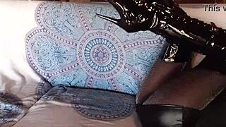 Total Black Outfit Featuring Fishnets, Pantyhose, And Boots Over The Knee For A Seductive Amateur Scene