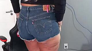 Beautiful Tanned Woman Wearing Sexy Shorts With Tan Lines