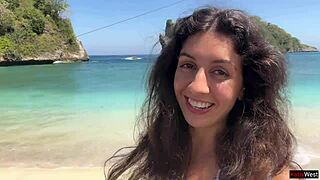 walking with hot cum on my face on a public beach full of people - cumwalk