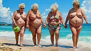 Four Grannies Tease with Their Massive Huge Tits