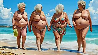 Four Grannies Tease with Their Massive Huge Tits