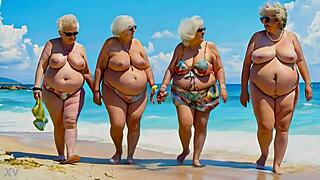 Four Grannies Tease with Their Massive Huge Tits