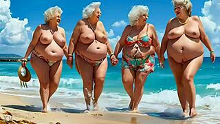 Four Grannies Tease with Their Massive Huge Tits