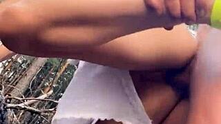 watch this horny hottie suck dick and fuck in the woods