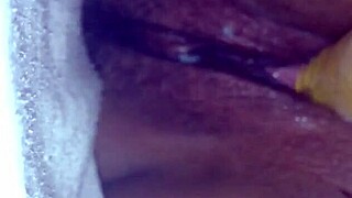 Hey, watch this woman using a sextoy for a creampie orgasm while masturbating.