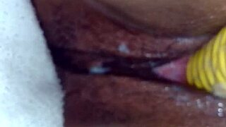 Hey, watch this woman using a sextoy for a creampie orgasm while masturbating.