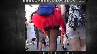 check out these festivass microskirts with see-through thongs and cheeky shorts in public