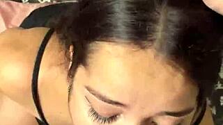 Cute Submissive Girlfriend Gives Deep Sloppy Blowjob to Big Dick with Ball Licking