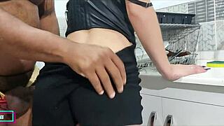 Latina Brunette Gives Neighbor Blowjob While Wife Cleans