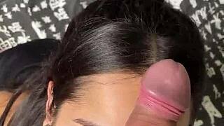 Cute Submissive Girlfriend Gives Deep Sloppy Blowjob to Big Dick with Ball Licking