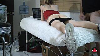 Blonde Femdom Rewards with Cum on Skinny 18+ Ass After Facesitting