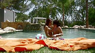 Raw Muff Diving and Cunilingus at Pool Party with Lesbian Kissing and Licking