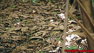 Bondage teen roughfucked outdoors by stalker 😈