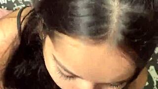 Cute Submissive Girlfriend Gives Deep Sloppy Blowjob to Big Dick with Ball Licking