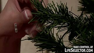 Lexi lowe pillowfights lesbian girlfriend under christmas tree.