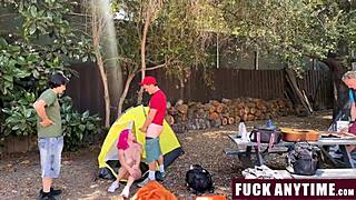 three boys freeusing hot chick camping?