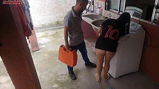 Married Housewife Pays Washing Machine Technician with Her Tight Ass While Husband's Away
