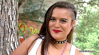 Busty Brunette from MyFirstPublic Agrees to Sex with Stranger in Outdoor Public Setting. Cumshot and Blowjob Included.