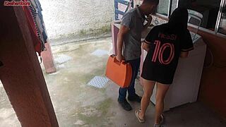 Married Housewife Pays Washing Machine Technician with Her Tight Ass While Husband's Away