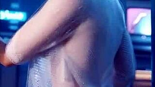 Tracer cosplay in Overwatch hentai, wanna see dildo play and squirting?