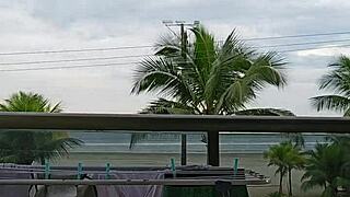 showing my ass on the balcony flashing skirt