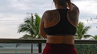 showing my ass on the balcony flashing skirt