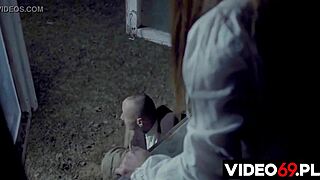 blonde european girl in mushroom picker costume roleplays with smuggler