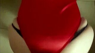 french amateur in red satin lingerie for hot homemade action