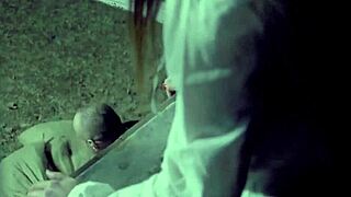 blonde european girl in mushroom picker costume roleplays with smuggler